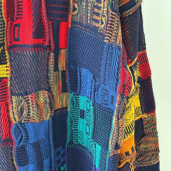 Tundra Canada Coogi Style Colorful Patchwork 3D Knit Cotton Sweater - Picture 14 of 16